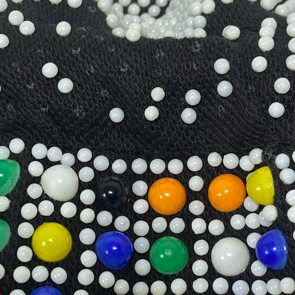 Vintage Beaded Cinch Purse Fringed  Bag‎ 1970's Candy Dot Drawstring Colorful